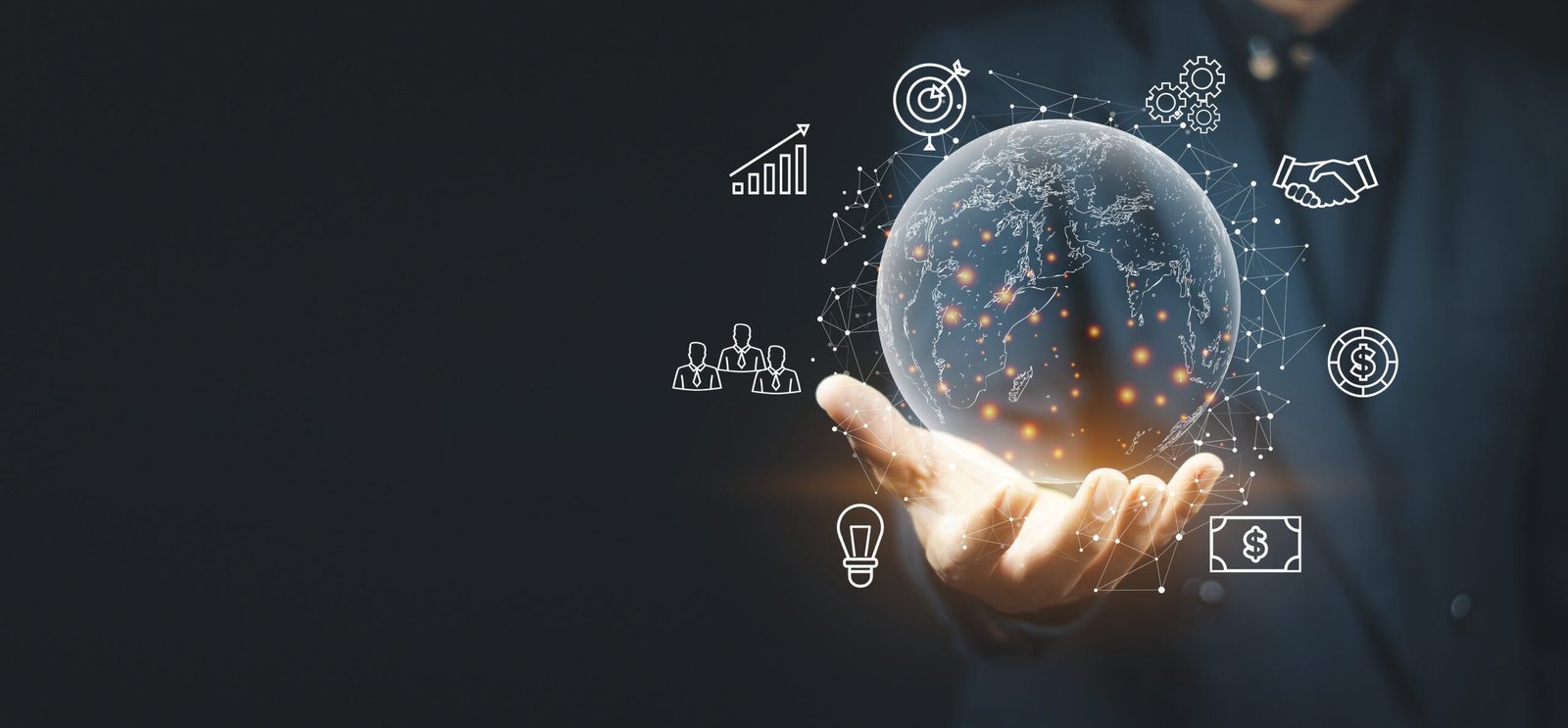 Businessman holding global internet connection technology business